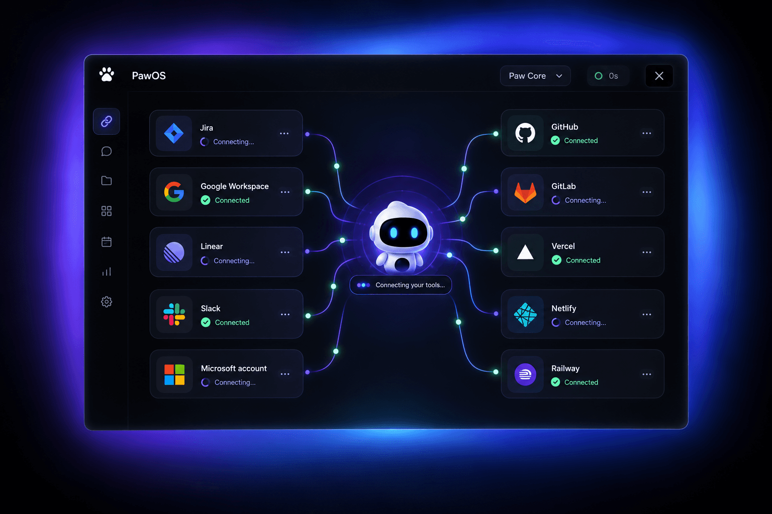 PawOS connections interface